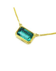 Natural Emerald necklace May's birthstone east-west orientation handcrafted in 18k yellow gold