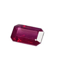 1.08 carat natural Burma ruby, emerald cut, deep rich red, sparkling and crystalline.
