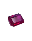 1.08 carat loose Burma ruby, emerald cut, deep rich red, sparkling and crystalline.
