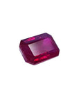 1.08 carat loose Burma ruby, emerald cut, deep rich red, sparkling and crystalline.