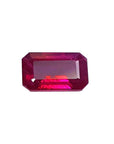 1.08 carat emerald cut Burma ruby with deep rich red color.