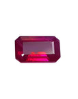 1.08 carat emerald cut Burma ruby with deep rich red color.