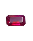 1.08 carat emerald cut Burma ruby with deep rich red color.