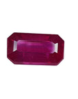 0.94 carat natural Burma ruby, emerald cut, deep red with brilliant facets.