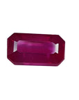 0.94 carat natural Burma ruby, emerald cut, deep red with brilliant facets.