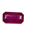 0.94 carat natural Burma ruby, emerald cut, deep red with brilliant facets.