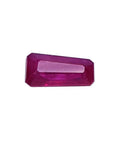 Deep red natural Burma ruby, 1.07 ct. tapered baguette cut, sparkling and crystalline.