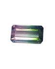 3.20 ct. loose Brazilian watermelon tourmaline, emerald cut, with strong green and soft pink hues.