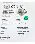GIA emerald origin report with a ring and emerald stone on a white background.