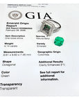 GIA report for a 4.14 ct F1 Colombian emerald ring in 14K white gold, with a loose emerald.
