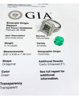 GIA report for a 4.14 ct F1 Colombian emerald ring in 14K white gold, with a loose emerald.