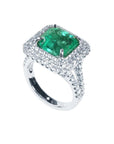 4.14 ct GIA-certified F1 Colombian emerald ring with diamonds in 14K white gold.