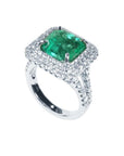 4.14 ct GIA-certified F1 Colombian emerald ring with diamonds in 14K white gold.