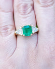 2.77 ct. GIA Certified Emerald Ring Side Trillion Diamonds 18K Gold
