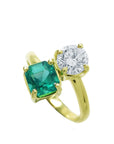 GIA-certified Toi et Moi emerald and diamond ring in 18k gold, featuring high-quality, exquisite emerald engagement rings.
