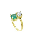 GIA Certified Toi et Moi Emerald and Diamond Ring 18k Gold two stones engagement rings