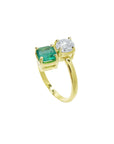 GIA Certified Toi et Moi Emerald and Diamond Ring 18k Gold two stones engagement rings