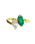 You and me emerald diamond ring marquise cut made of 18k yellow gold