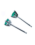 14k white gold emerald stud earrings martini style, side view profile.