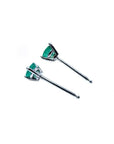 Pair of 14K white gold Martini stud earrings with round cut green emeralds, three-prong set.