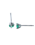Martini emerald stud earrings with 0.47 ct. round green emeralds in 14K white gold, three-prong setting.
