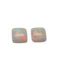 Pair of 5.45 ct. Australian loose solid square-cut opals with multicolor display, flashing red-orange.