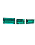 Matched trio set natural loose colombian emeralds baguette cut, beautiful vibrant deep bluish green color.