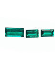 Matched trio set natural loose colombian emeralds baguette cut, beautiful vibrant deep bluish green color.
