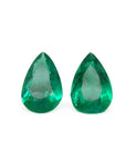 Matched pair set loose emeralds pear cut 3.62 ct. front side table-crown view