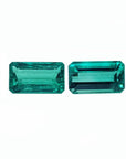 Emerald-cut matching pair loose emeralds from Muzo Colombia, front side tables and crowns exposed