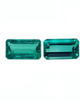 Emerald-cut matching pair loose emeralds from Muzo Colombia, for high quality earrings.