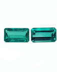 Emerald-cut matching pair loose emeralds from Muzo Colombia, for high quality earrings.