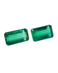 Matched pair of 2.08 ct. natural emerald-cut green emeralds from Muzo mines.