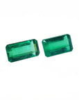 Matched pair of 2.08 ct. natural emerald-cut green emeralds from Muzo mines.