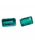 Emerald-cut 3.38 ct. matching pair of loose, vibrant bluish-green Colombian emeralds.