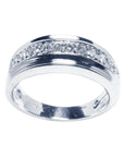 Natural diamond band ring for men in 14K white gold, front lateral position top displayed