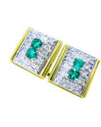 14k yellow and white gold cufflinks with natural colombian emeralds and diamonds for men.