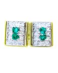 A pair of natural Colombian emerald and diamond cufflinks for men, crafted in 14k yellow and white gold.