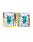 A pair of natural Colombian emerald and diamond cufflinks for men, crafted in 14k yellow and white gold.