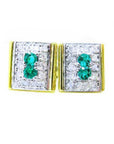 A pair of natural Colombian emerald and diamond cufflinks for men, crafted in 14k yellow and white gold.