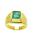 Men's 18K yellow gold pinky ring with a bezel-set, square-cut green emerald.