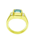 Men's 18K yellow gold ring with a rectangular 2.90 ct Colombian emerald and diamond accents.