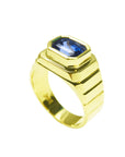 Men's Natural Sapphire Solitaire Ring 4,09 Carats Bezel Set Crafted in 18k Yellow Gold