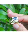 Men's Natural Sapphire Solitaire Ring 4,09 Carats Bezel Set Crafted in 18k Yellow Gold