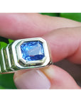 Men's Natural Sapphire Solitaire Ring 4,09 Carats Bezel Set Crafted in 18k Yellow Gold