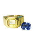 Men's Natural Sapphire Solitaire Ring 4,09 Carats Bezel Set Crafted in 18k Yellow Gold