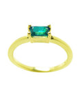 This colombian minimalist solitaire emerald ring displays the top and lateral profile.