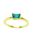This minimalist solitaire emerald ring shows the topside profile.