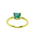 A minimalist emerald solitaire ring representing May's birthstone jewelry in 14k yellow gold.