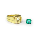 18K yellow gold bezel setting ring with a separate 1.53 ct. square Colombian emerald.